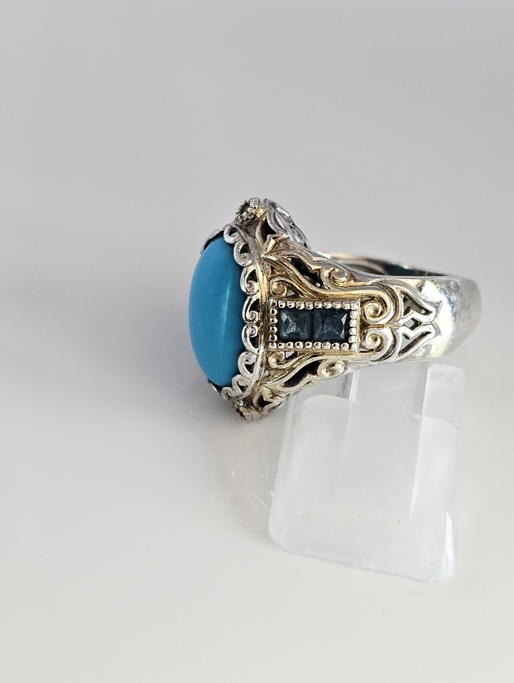 Sleeping Beauty Turquoise & London Blue Topaz Ring Sterling Silver 18k Sz 6 - Picture 3 of 6